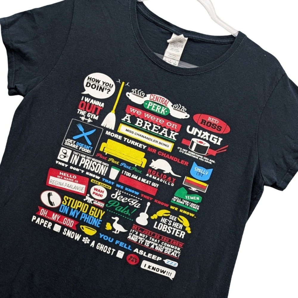 Gildan Friends TV Show Graphic Tee Shirt Black Cotton Large 90s Retro Sitcom